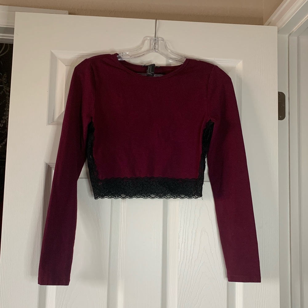 Burgundy Crop Top Long Sleeve